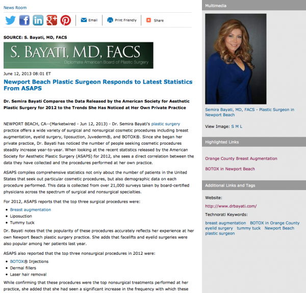 plastic surgery, breast augmentation, BOTOX, Newport Beach plastic surgeon, Dr. Semira Bayati