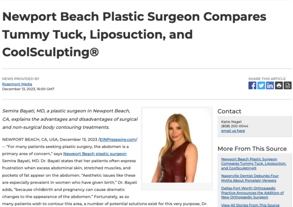 Newport Beach plastic surgeon discusses tummy tuck, liposuction, and CoolSculpting